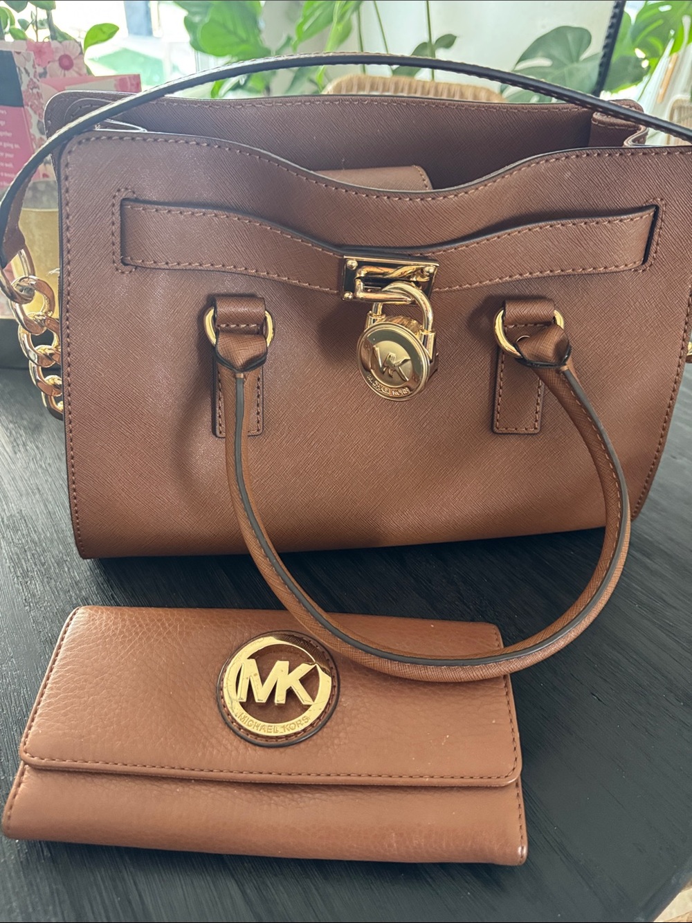 Michael Kors Tan Saffiano Leather Satchel with Matching Wallet